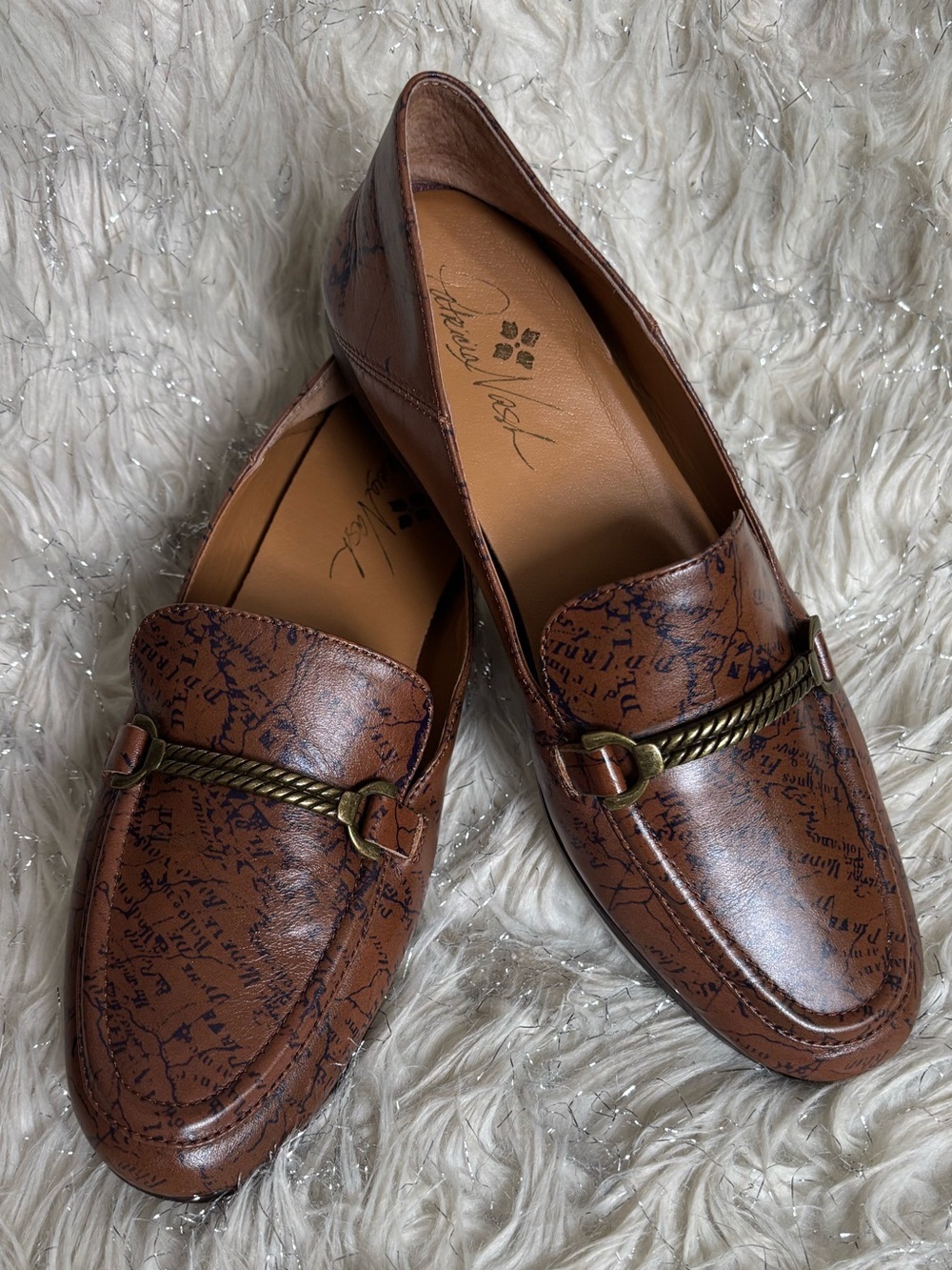 Patricia Nash Brown Women’s Map Print Leather Loafers Shoes Size US 8M EU 38M